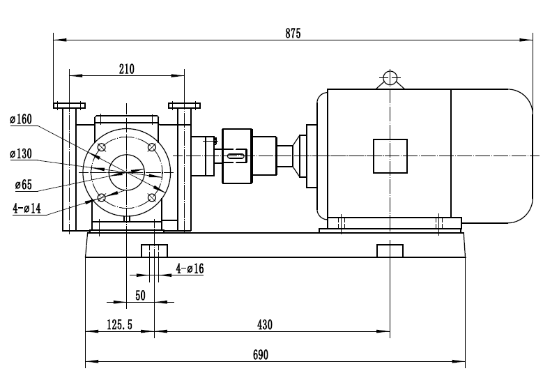 瀝青泵RCB10保溫齒輪泵配5.5kw-4電機外形尺寸圖